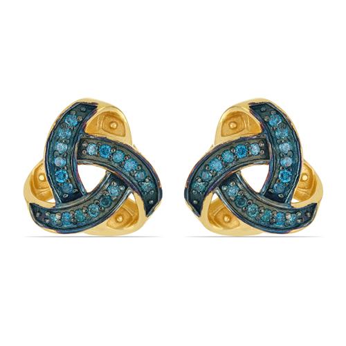 BUY 925 STERLING SILVER  GOLD PLATED NATURAL BLUE DIAMOND EARRINGS
